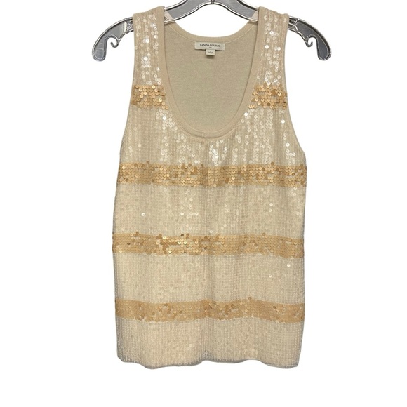 Banana Republic Cream and Gold Sequin Sweater Tank Top Size S Cotton Layering - Picture 1 of 9